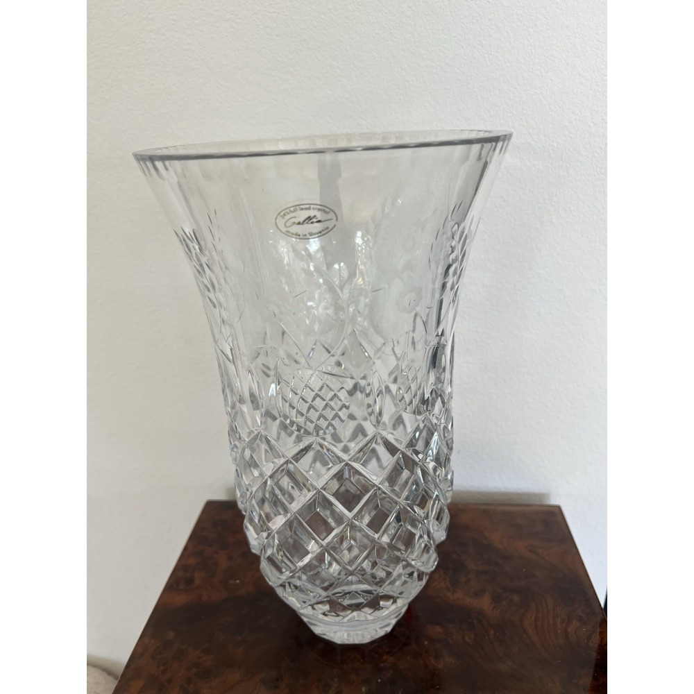 Rogaska Gallia Crystal Vase 11.25" 24% Lead Crystal Floral Cut Slovenia